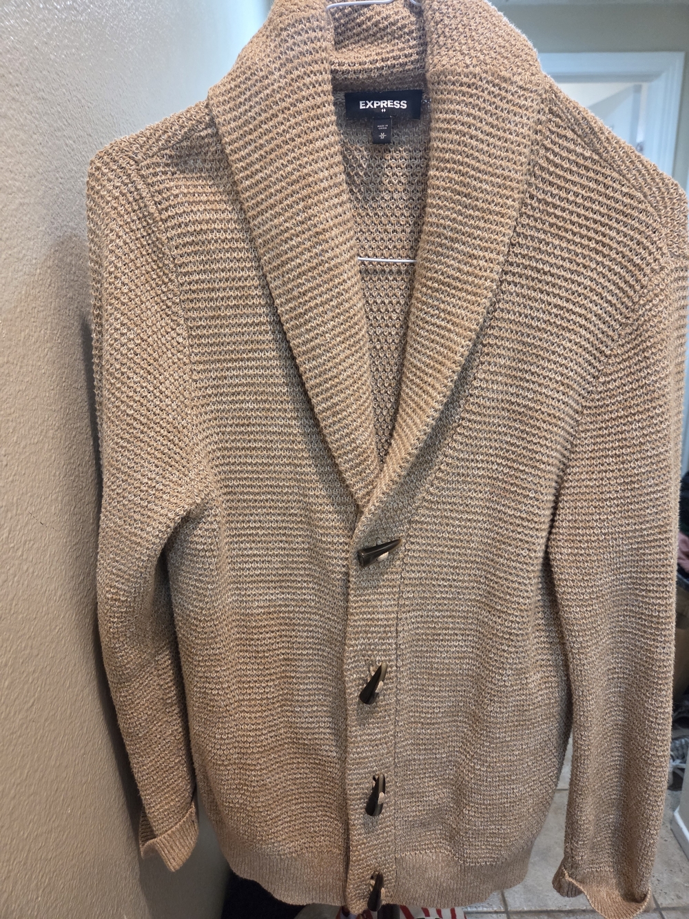 Express Shawl Collar Cardigan in Light Tan